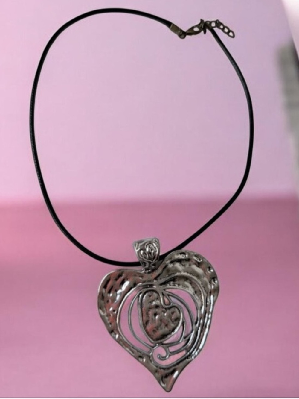 Silver large Heart Pendant Necklace — Women Jewelry